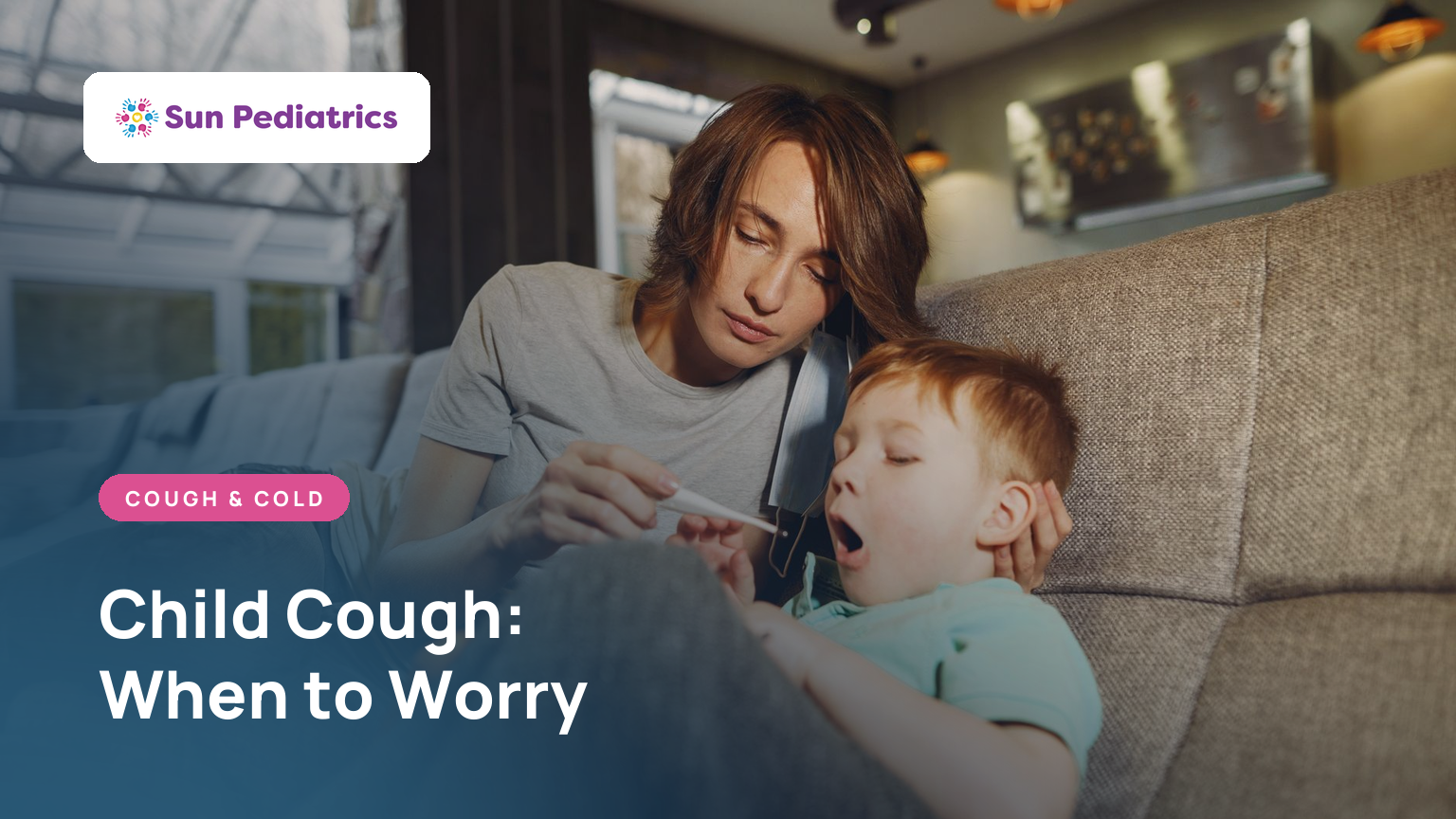 Young child coughing into their elbow at home, guide to when a child's cough needs a pediatrician