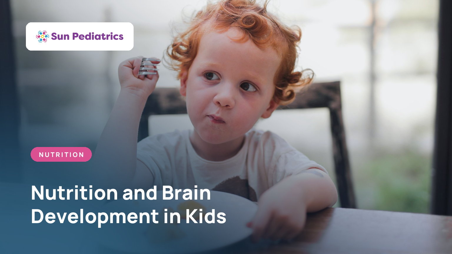 Young child eating a healthy meal of fruit and vegetables, nutrition and brain development guide for growing kids